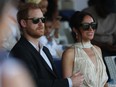 Prince Harry, Duke of Sussex, and Meghan Markle, Duchess of Sussex, attend a charity polo game at the Ikoyi Polo Club in Lagos on May 12, 2024, as they visit Nigeria as part of celebrations of an Invictus Games anniversary.