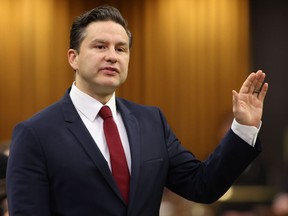 Conservative Leader Pierre Poilievre rises during Question Period in the House of Commons on Parliament Hill in Ottawa on Thursday, June 13, 2024.