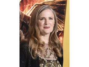 Suzanne Collins arrives at the Los Angeles premiere of "The Hunger Games: Mockingjay - Part 1" at the Nokia Theatre L.A. Live on Nov. 17, 2014.
