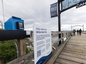 A 'digital donation box' and a sign soliciting money from visiting members of the public has been set up at the entrance to the famous White Rock Pier. The city says the funds are needed to help with repairs to the pier following a severe windstorm in 2018.