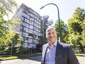 Mark Goodman, principal at Goodman Commercial Inc., in front of 1846 Nelson St., which is for sale, in Vancouver on June 18.