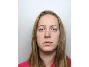 In this handout photo provided by Cheshire Constabulary, Lucy Letby has a headshot taken while in police custody in November 2020. Letby, a former nurse at Countess of Cheshire Hospital, was convicted of murdering seven babies, and attempting to murder six more, in the hospital's neonatal ward between 2015 and 2016.