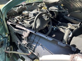 A black bear that got stuck inside a car in Belcarra wrecked havoc on the interior of the vehicle.