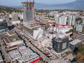 An aerial view of the future South Granville Station on Broadway.