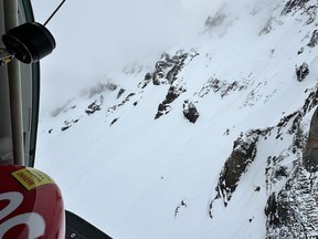 The Atwell Peak area of Mount Garibaldi, near Squamish, B.C. is shown from a helicopter, in this handout image provided by North Shore Rescue, taken on Wednesday June 5, 2024.