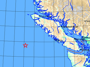 An earthquake measuring 6.1 magnitude was recorded just west of Vancouver Island on Thursday morning.