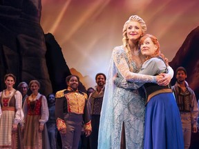 Caroline Bowman and Lauren Nicole Chapman portray the princesses Elsa and Anna in Disney's Frozen. Matthew Murphy photo: Disney/Broadway Across Canada