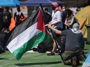 The pro-Palestine camp at UBC in late April.