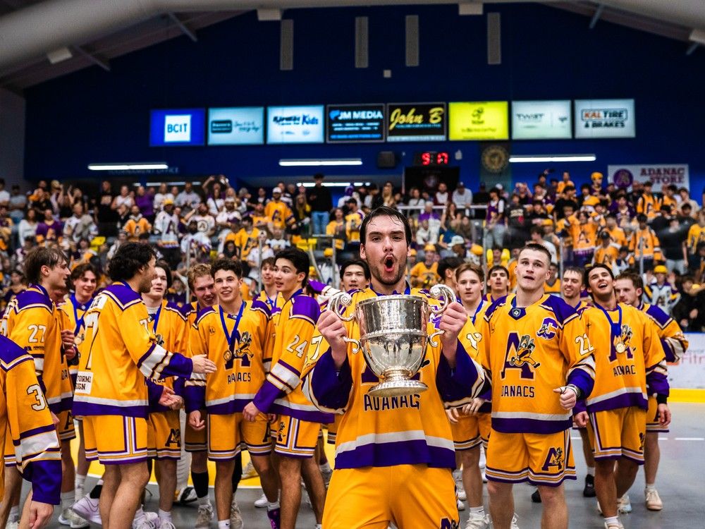 The Coquitlam Adanacs celebrate their Minto Cup Junior A lacrosse national championship on Friday, Aug. 23.