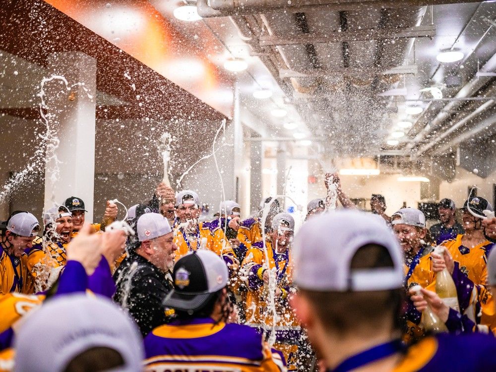 The Coquitlam Adanacs celebrate their Minto Cup Junior A lacrosse national championship on Friday, Aug. 23.