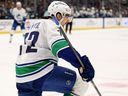 Vancouver Canucks centre Filip Chytil in happier times as he celebrates scoring against the Kraken at Climate Pledge Arena in Seattle on March 1.