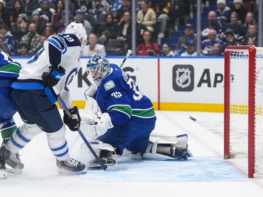The Canucks starting goaltender was spotted stretching during a first-period television commercial break to raise speculation