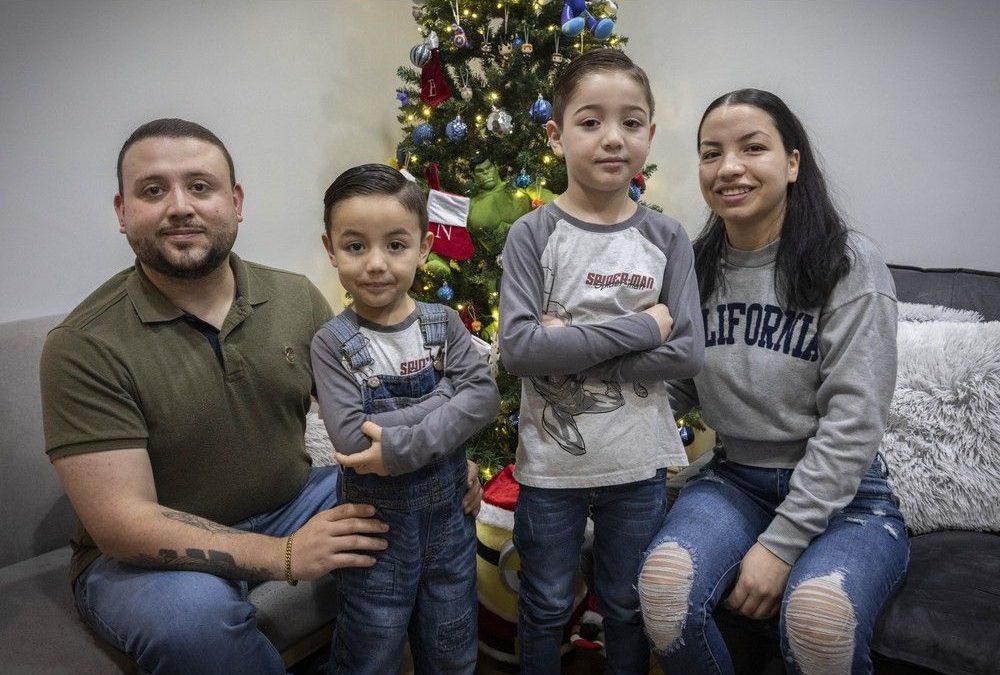 Brian Mascareno Llamas with his wife Fernanda and their two boys Darwin, 4 and Eiden, 5, at their Surrey home.