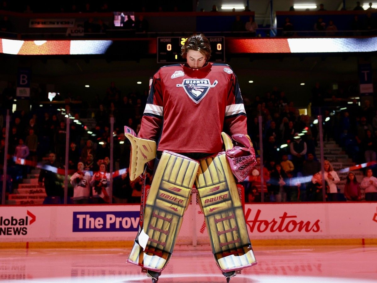 Vancouver Giants goalie Kelton Pyne, who's one of three 20 year olds on the team.