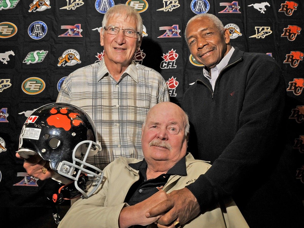 B.C. Lions stars of the past, Norm Fieldgate(L), Tom Brown(C) and Willie Fleming(R) gathered Thursday, August 6, 2009 at B.C. Place in Vancouver.