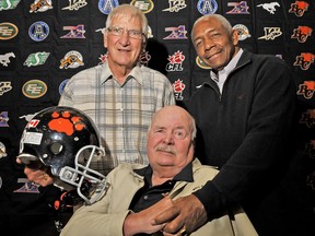B.C. Lions stars of the past, Norm Fieldgate(L), Tom Brown(C) and Willie Fleming(R) gathered Thursday, August 6, 2009 at B.C. Place in Vancouver.