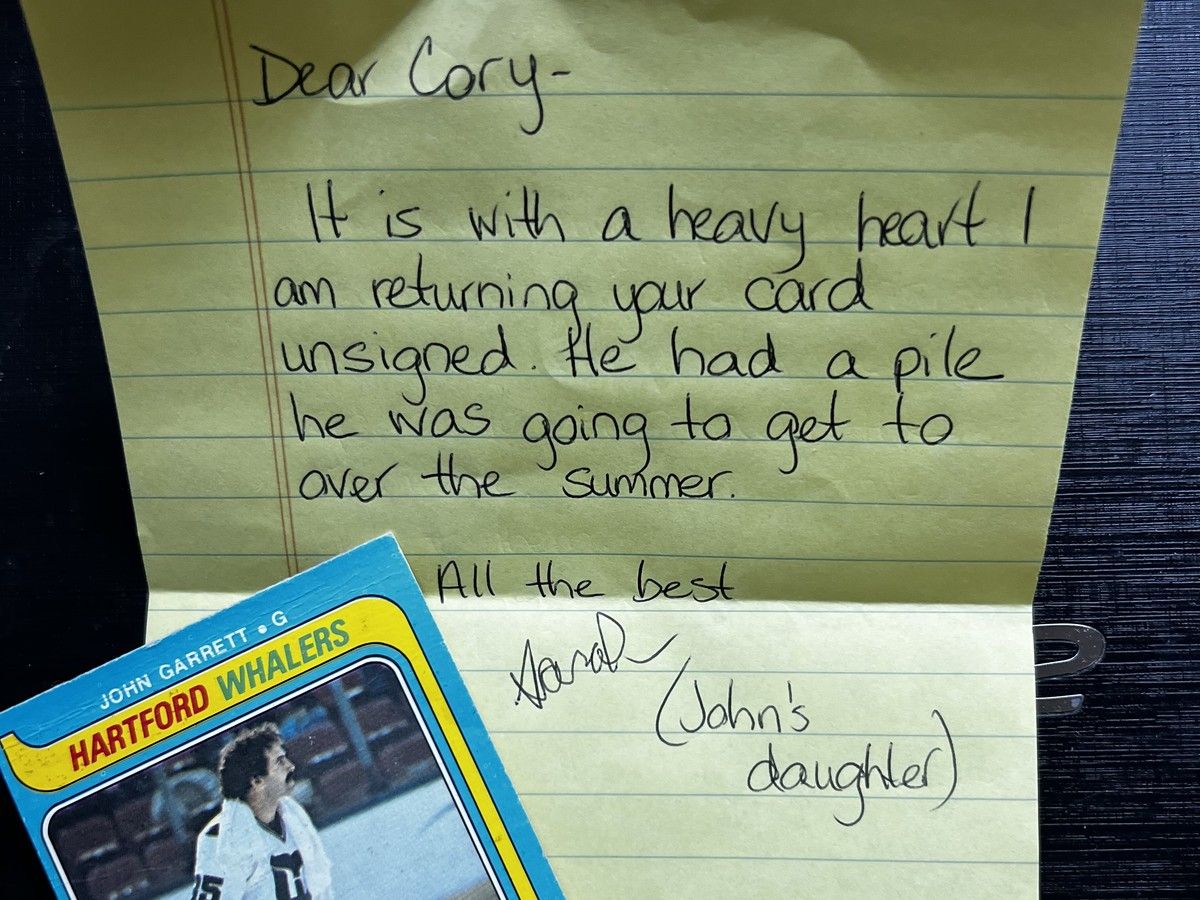 Garrett loved signing hockey cards. He didn't get to the last ones. For one fan, that last unsigned card is all the more meaningful.