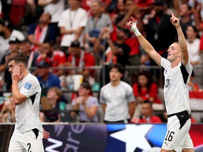 VANCOUVER, BRITISH COLUMBIA - JUNE 21: Finn Surman #16 of New Zealand celebrates scoring his team's first goal during the FIFA World Cup 2026 Group G match between New Zealand and Egypt at BC Place Vancouver on June 21, 2026 in Vancouver, British Columbia.