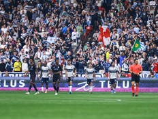 Brian White and Thomas Muller celebrate the third goal of the team during the second half during the match against Colorado Rapids at B.C. Place on April 25, 2026 in Vancouver.