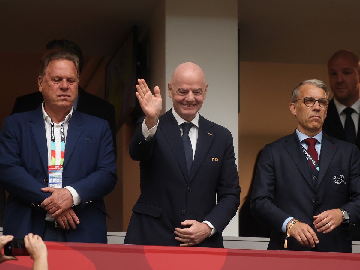VANCOUVER, CANADA - JULY 07: FIFA President Gianni Infantino, Switzerland Football Association President Peter Knabel and Colombia Football Federation President Ramon Jesurun attend the FIFA World Cup 2026 Round of 16 match between Switzerland and Colombia at BC Place Vancouver on July 07, 2026 in Vancouver, British Columbia, Canada.