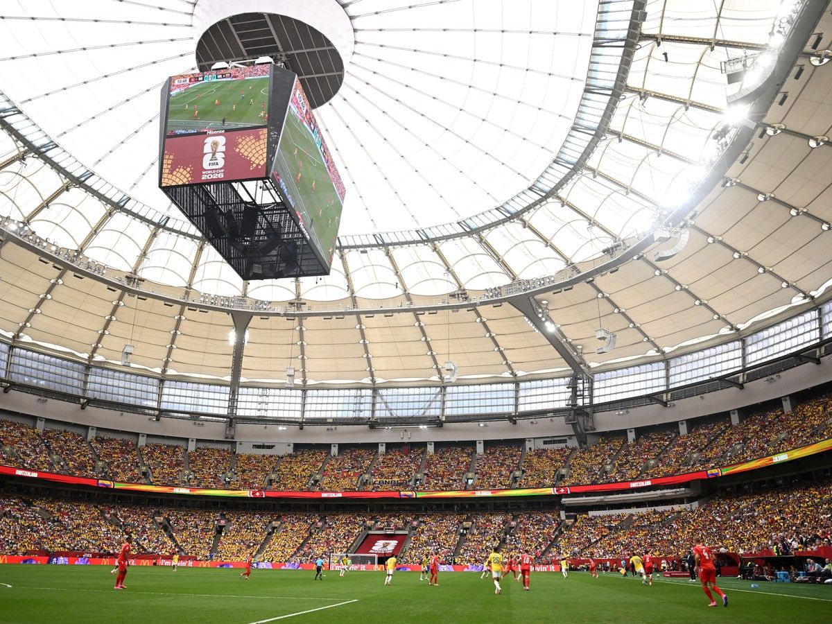 VANCOUVER, CANADA - JULY 07: General view during the FIFA World Cup 2026 Round of 16 match between Switzerland and Colombia at BC Place Vancouver on July 07, 2026 in Vancouver, British Columbia, Canada.