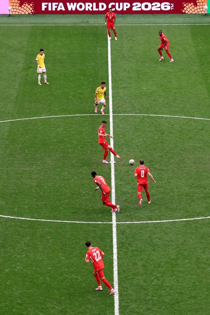 VANCOUVER, CANADA - JULY 07: A general view as Granit Xhaka #10 of Switzerland kicks off the second half during the FIFA World Cup 2026 Round of 16 match between Switzerland and Colombia at BC Place Vancouver on July 07, 2026 in Vancouver, British Columbia, Canada.