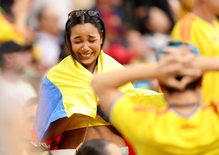 Colombia fans react during the FIFA World Cup 2026 Round of 16 match between Switzerland and Colombia at B.C. Place Vancouver on July 7, 2026 in Vancouver.