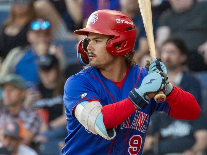 Vancouver Canadians Sam Shaw swings the bat during a recent baseball game.
