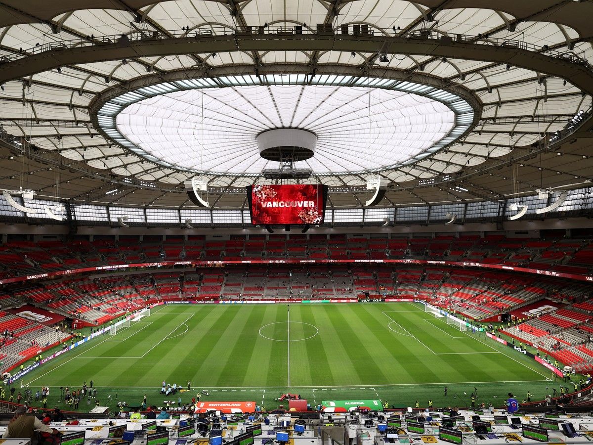 General view inside B.C. Place before the World Cup round of 32 match between Switzerland and Algeria on July 02, 2026 in Vancouver, British Columbia.