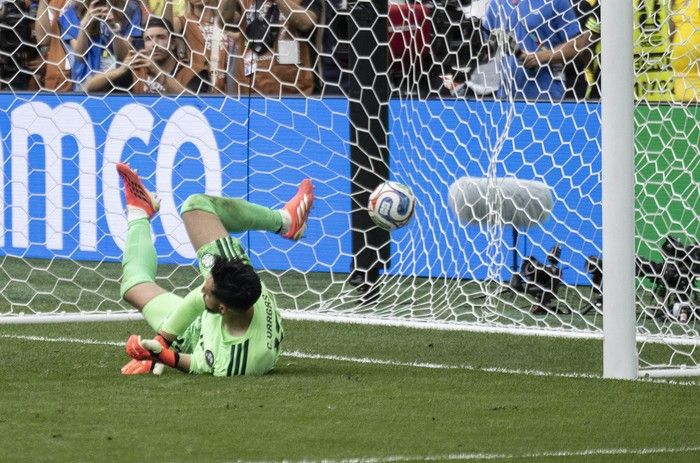 Colombia goalkeeper Camilo Vargas can't stop a shot to end the game in Switzerland's favour in a shoot-out between Switzerland and Colombia in Vancouver during the FIFA World Cup 2026 elimination round Tuesday, July 7, 2026.