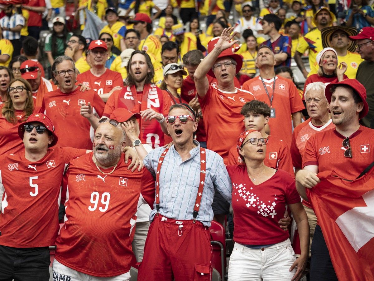 Switzerland fans celebrate after their team's victory over Colombia in Vancouver during the FIFA World Cup 2026 elimination round Tuesday, July 7, 2026.
(Photo by Jason Payne/ PNG)
(For story by J.J. Adams and Patrick Johnston) [PNG Merlin Archive]