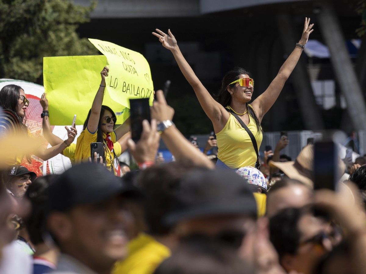 Colombia fans take to the streets around B.C. Place in anticipation of a World Cup round of 16 elimination match between Switzerland and Colombia.