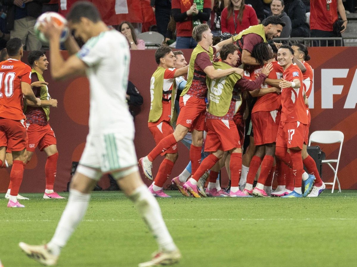 Switzerland celebrates a goal against Algeria