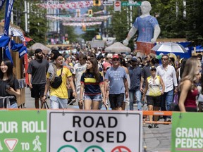 World Cup fans on Vancouver's Granville Street on July 7, 2026.