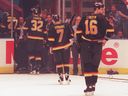 1994 Stanley Cup final in New York. Trevor Linden looks over his shoulder at the victorious Rangers as he and the Vancouver Canucks leave the ice after losing the in game 7 to the NY Rangers at Madison Square Gardens.