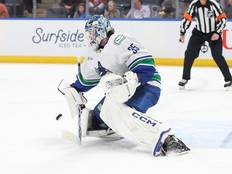 Vancouver Canucks goalie Thatcher Demko makes a save during the second period of the NHL game against the New York Islanders on Dec. 19, 2025.