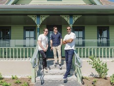 Operating Partners Mike Rose, Teddy Wilkie and Justin Mensah-Coker outside the restored Navvy Jack House.
