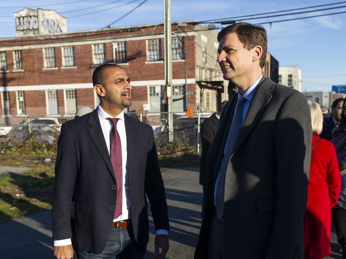 David Eby (right) and Ravi Kahlon (left) speak in Vancouver on December 13, 2022. (Photo by Jason Payne/ PNG) (For story by reporter) [PNG Merlin Archive]