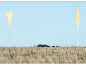 Alliance Pipeline uses two large flare stacks to help burn off sour gas south of Arcola, Sask. 185 kilometres southeast of Regina, on Monday. 'The noise is kind of like a giant blowtorch,' says reporter Emma Graney, who visited the scene.