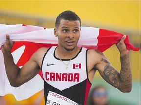 Andre De Grasse of Canada set a new Canadian record in the 200m event at the Pan American Games in Toronto on Friday. He also won gold in the 100m event on Wednesday and became the first Canadian in 15 years to break the 10-second barrier in the 100.