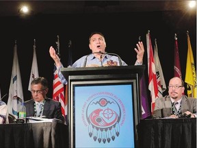 Assembly of First Nations national Chief Perry Bellegarde gives the keynote speech at the AFN's annual conference in Montreal on Tuesday. Aboriginal voters can make a difference, he said.