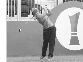 Brooke Henderson tees off in the pro-am ahead of the Ricoh Women's British Open on the Ailsa Course at Trump Turnberry Resort on Tuesday in Turnberry, Scotland.