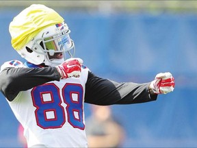 Buffalo Bills Marquise Goodwin goes through a training drill during the NFL team's minicamp in mid-June. Goodwin also happens to be a long jumper of considerable renown, and has earned a spot in the finals at the Pan American Games in Toronto. He's a member of the American contingent.