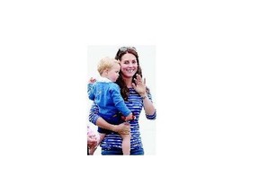 Catherine, Duchess of Cambridge and Prince George of Cambridge. Kate's appearance at a charity polo event, has created a huge demand for the striped top by U.K. label ME+EM.