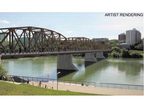 City of Saskatoon 
 This artist's rendering shows what the Traffic Bridge was supposed to look like when the design requirements mandated that it be a replica of the 1907 original. Now, the new bridge must only be "sympathetic" to the original design. Council heard Tuesday design details should become available some time in early 2016.