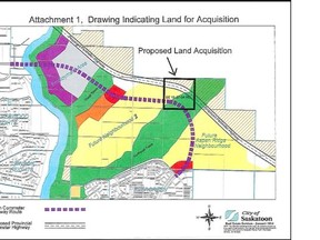 City of Saskatoon 
 This map shows the proposed route for the north commuter bridge, which is scheduled to be completed in October of 2018 as part of a $252.6-million project.