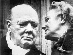 Clementine Churchill whispers congratulations to Winston after his election in 1951. They were married 57 years.