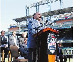 NHL Commissioner Gary Bettman speaks during a news conference in Denver on Monday to announce that Coors Field will host the 2016 NHL Stadium Series game between the Colorado Avalanche and Detroit Red Wings.