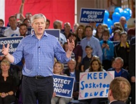 Conservative leader Stephen Harper brought the election campaign to Saskatoon to a full house at Nu-Fab Building Products, October 6, 2015.