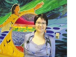 Cora Mirasty is a third-year med student at U of S, pictured here doing a junior undergraduate resident student internship in family medicine at St. Paul's Hospital in March. Mirasty, who entered the course at age 30, is the first member of Lac La Ronge Indian band to go to medical school and wants to provide health care on northern reserves once she graduates.